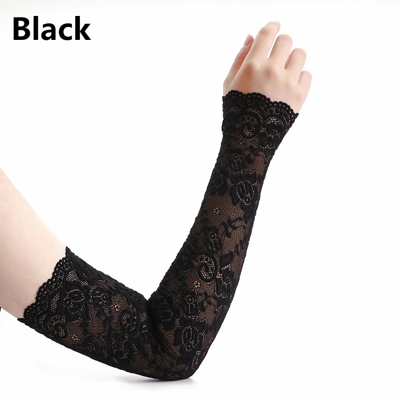 1 Pair  Sunscreen Lace Arm Sle - Fingerless Glove Knit 评论和价格